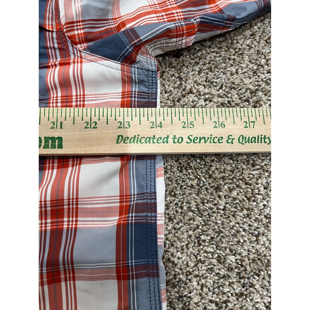 Simms Fishing Shirt Mens XL Long Sleeve Plaid Button Down Red White Blue Pockets - Picture 6 of 7